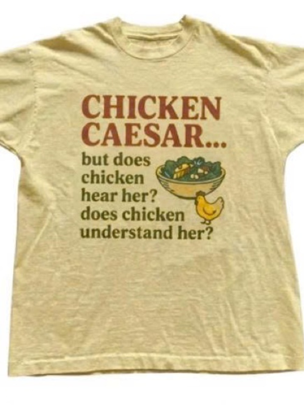 Yellow Short-Sleeve Tee with 'Chicken Caesar' Graphic